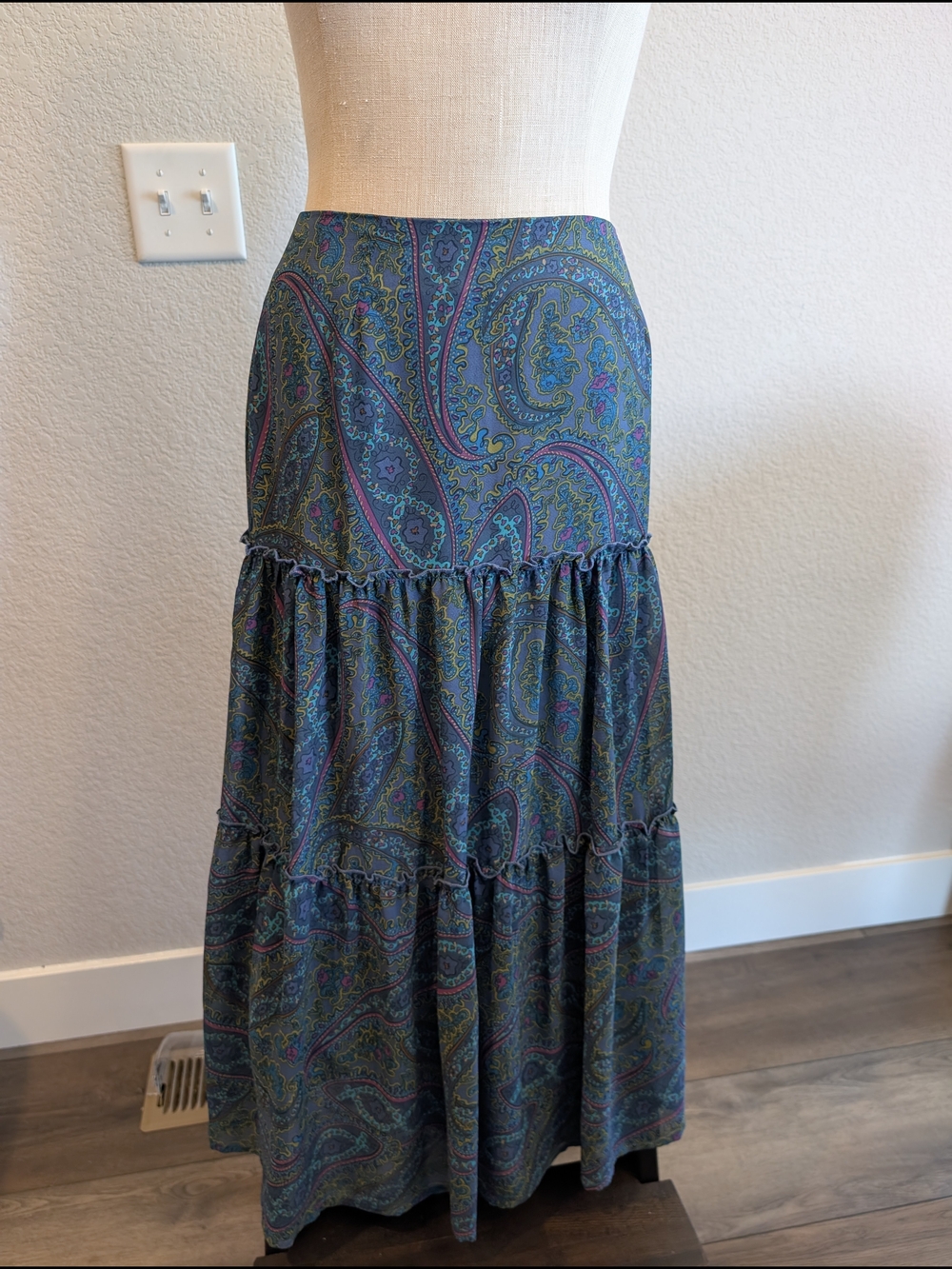 Chadwicks Blue Paisley Tiered Maxi Casual Boho Skirt Sz 12P
